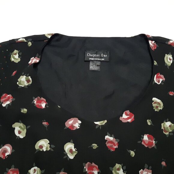 Chapter One Top Womens Large Black Floral Short Sleeve Lined 38 in Chest - Picture 6 of 13